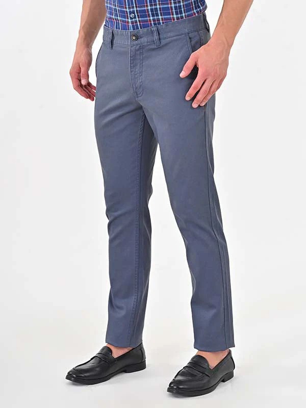 Indian Terrain Men's Slim Fit Solid Blue Trousers